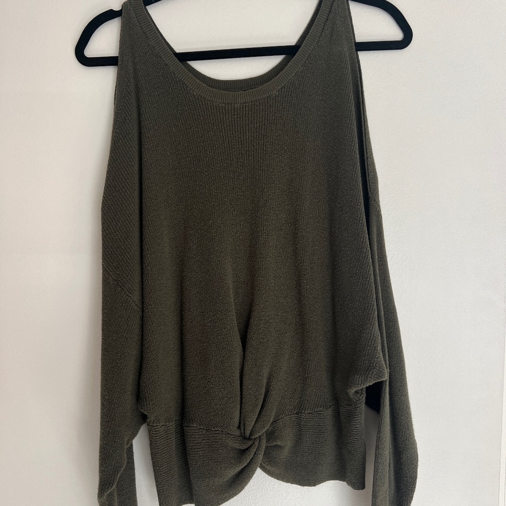 Express Dark Green Open Shoulder Sweater